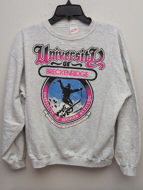 Vintage  Breckenridge Colorado Gray Crewneck Sweatshirt with Pink & Blue Graphic